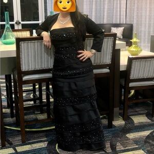 Black party dress maxi top Size M, with layers embroidered with stones and bullf